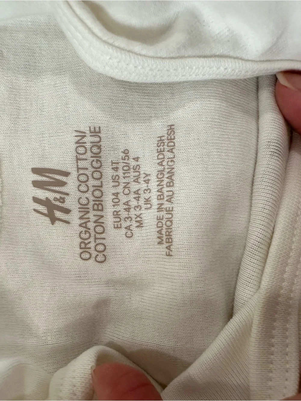 H&M Cream Organic Cotton Baby Bodysuit 4T Neutral